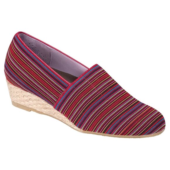 SAS Shoes - SAS Handcrafted Italy Women's Becky Wedge Slip On Stripe Red Shoe Size 8